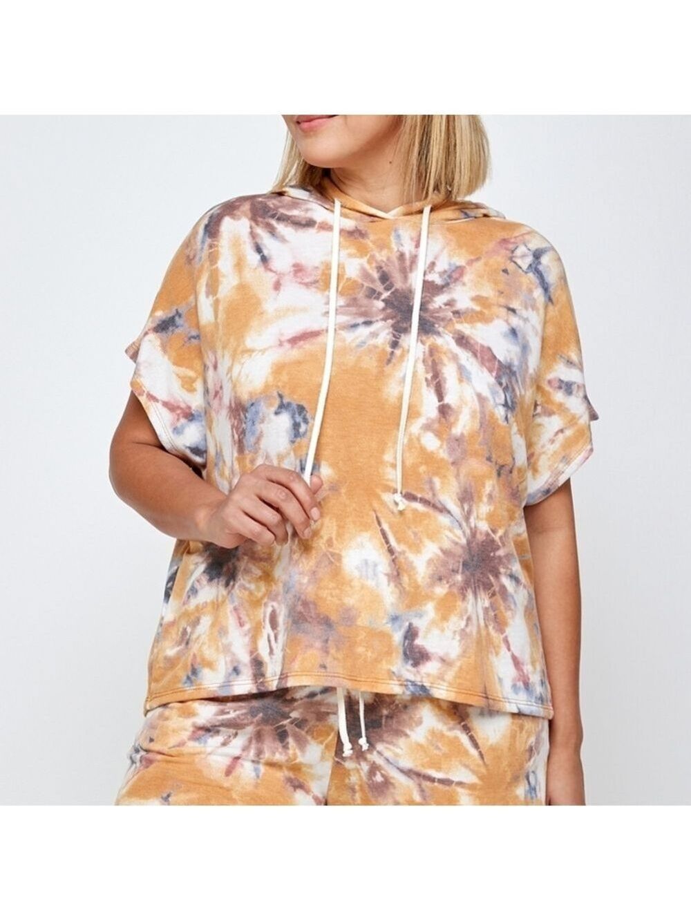 Tie-Dye Short Sleeve Hoodie in Golden Multi